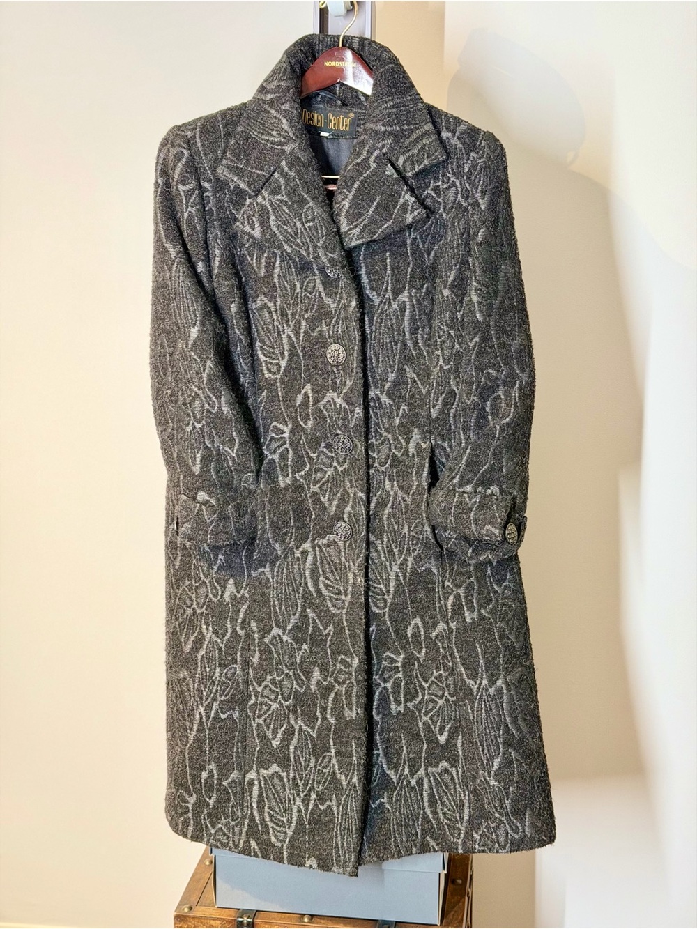 Grey Patterned Women's Long Coat